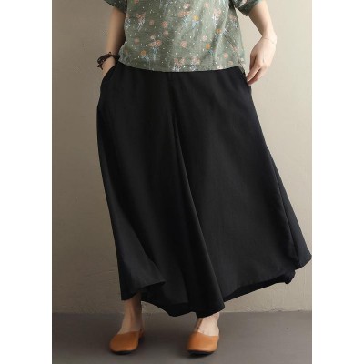 Summer  literary black elastic waist versatile wide leg culottes