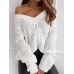 Women V  Neck Solid Color Knitting Hollow Out Casual Sweaters