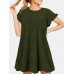 Round Neck Ruffle Button Pleat Short Sleeve Mini Dress