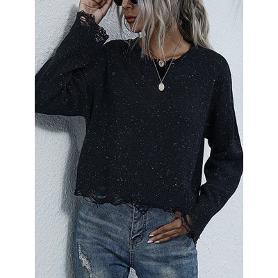 Women Printing O  Neck Long Sleeves Casual Loose Knitted Sweater