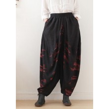 Pants red printed wide leg autumn cotton and linen literary linen harem pants