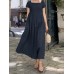 Short Sleeve Square Neck Pleat Solid Midi Dress